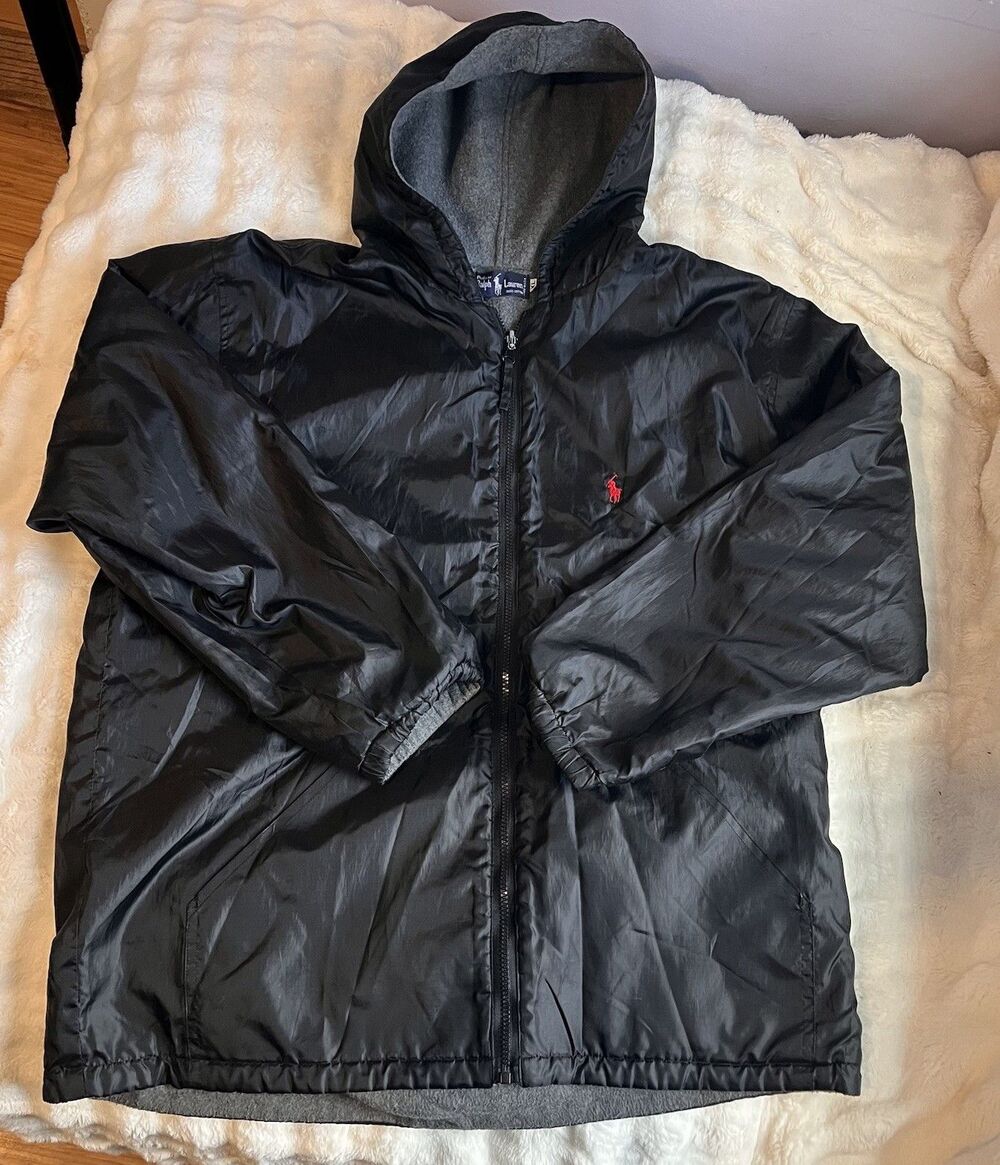 VINTAGE Polo By Ralph Lauren Jacket Men XL Black Gray Fleece Bomber Coat 90s USA